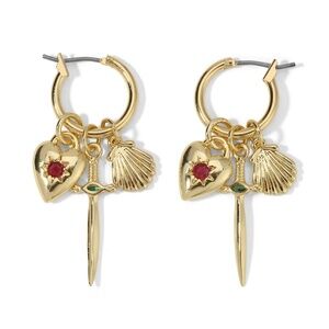 Vanessa Mooney AURORA HOOP CHARM EARRINGS Dagger heart sea shell gold earrings